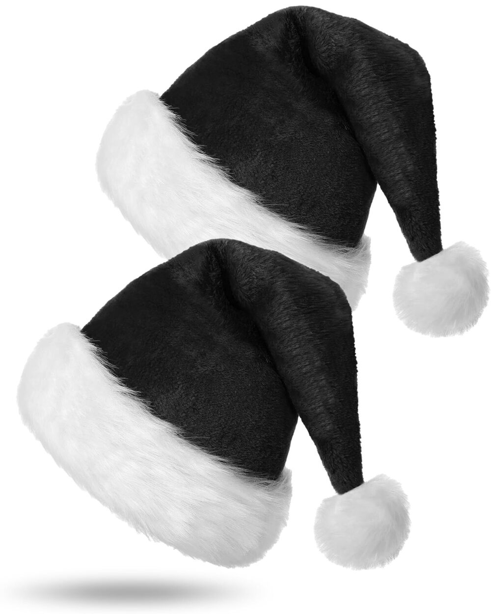 4748 2 Pack Black Santa Hat - Adults Deluxe Black and White Xmas Hat
